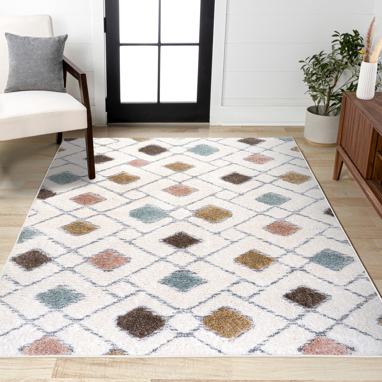 JONATHAN Y Trellis High-Low Multi/Cream Indoor Area Rug 4X6 ft, Astrid Retro for Living Room, Bedroom, Kitchen, Office, Easy-Cleaning, High Traffic, Pet-Friendly, Non-Shedding SNT103A-4