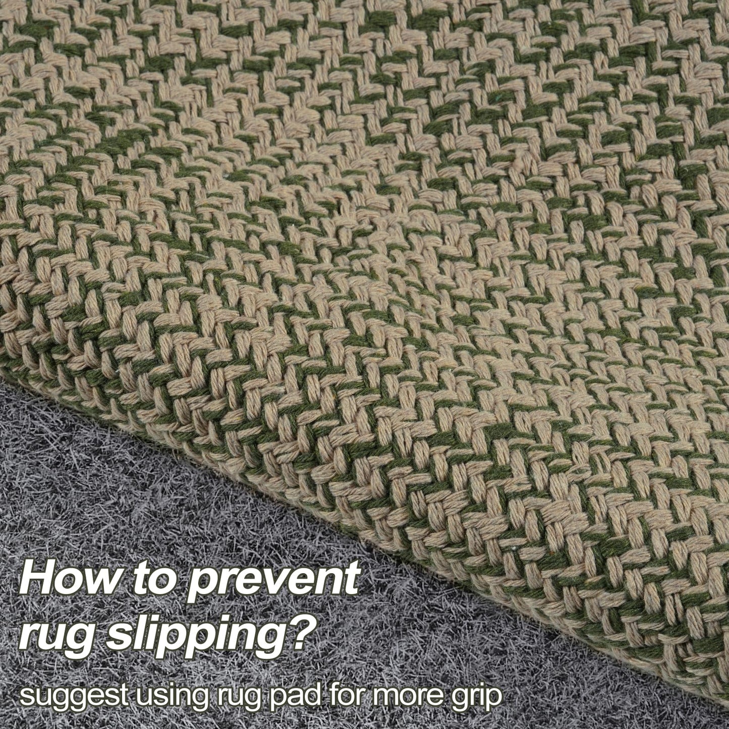 LEEVAN Washable Area Rug 4x6, Hand-Woven Cotton Living Room Rug, Green/Natural Braided Bedroom Rug, Farmhouse Indoor/Outdoor Floor Carpet for Patio, Nursery, Office, Playroom, Dining Room