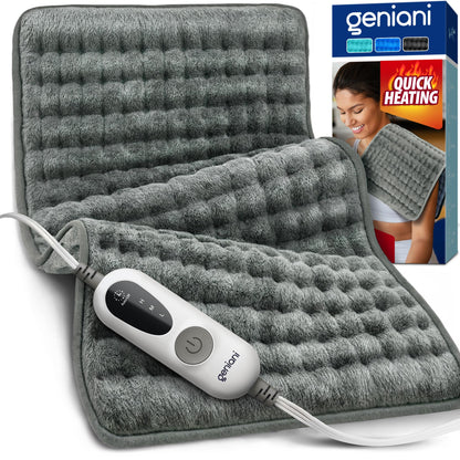 GENIANI Electric Throw - XL Electric Heating Pad for Back Pain & Cramps Relief, Birthday for Women Men Auto Shut Off, Machine Washable, Heat Pad for Neck & Shoulder, 12×24", Tabby Gray