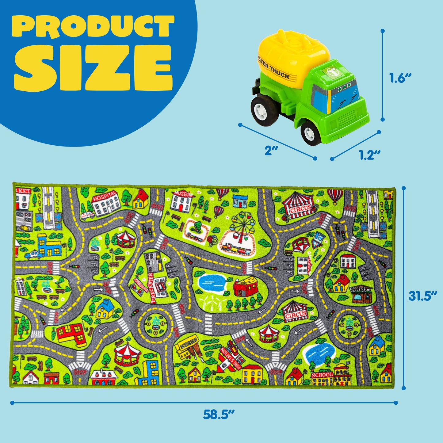 JOYIN Kids Play Rugs - 12 Pull-Back Vehicle Set - Durable Carpet Playmat Rug - City Pretending Play - Toddler Car Track Rug