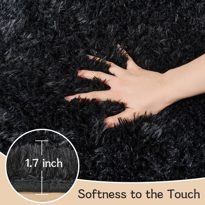 LEDODO Fluffy Area Rugs for Bedroom - Soft Plush Shag Rug for Living Room Nursery Kids Room - Non Slip Fuzzy Shaggy Floor Carpets for Girls Boys Play Room Dorm Decor (Black, 5' x 7')