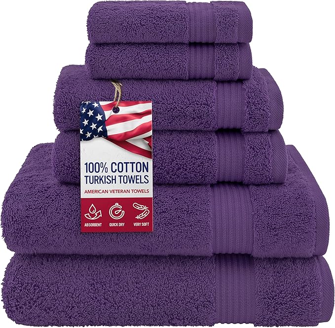 American Veteran Towel, 100% Cotton Turkish 6 Piece Towel Set, Luxury Towels