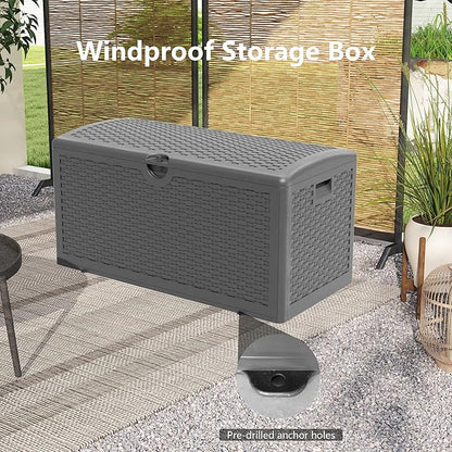 80 Gallon Plus Outdoor Storage Box Waterproof Lockable Resin Deck Box Large, Patio Storage Bin for Pool Accessories Cushion Furniture, Garden Tools, UV-Resistant Outside Delivery Black