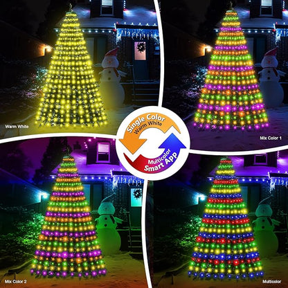 30+ Modes Ring Christmas Tree Lights Indoor Outdoor - 7.5Ft x 12 Lines 336 LED Easy App Control Color Changing Timer Remote Waterproof for 6 7 Ft Xmas Trees (Warm White to Multicolor)