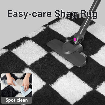 PureCozy Checkered Rug 5x8 for Living Room, Black and White Modern Shag Rugs Super Soft Washable Indoor Office Fuzzy Carpet Non-Slip Fluffy Rugs for Bedroom Home Aesthetic Decor