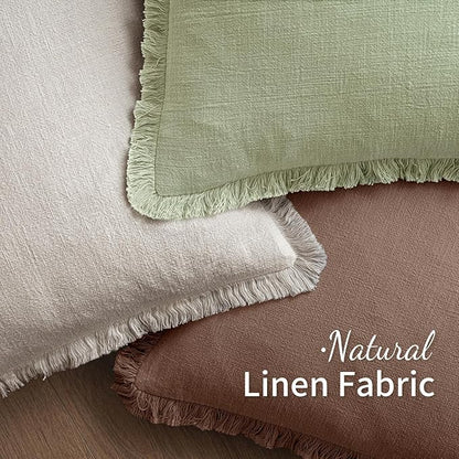 MIULEE Decorative Throw Pillow Covers Neutral Linen Fringe Throw Pillows Euro Shams Set of 2 Dark Coffee Boho Farmhouse Cushion Covers for Couch Sofa Bed Living Room Spring Home Decor 26x26 Inch