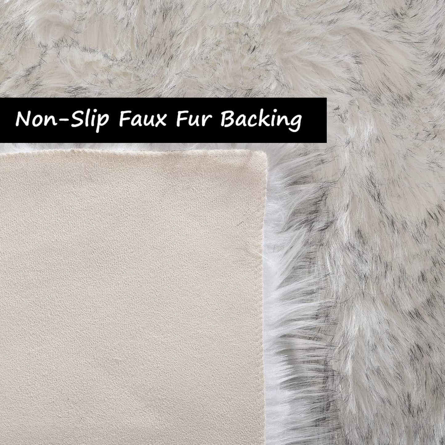 Goolela Faux Sheepskin Fur Rug 4x6 Fluffy Fuzzy Furry Carpet White with Grey Tips Shaggy Rug for Bedroom Living Room Bedside Plush Washable Sheepskin