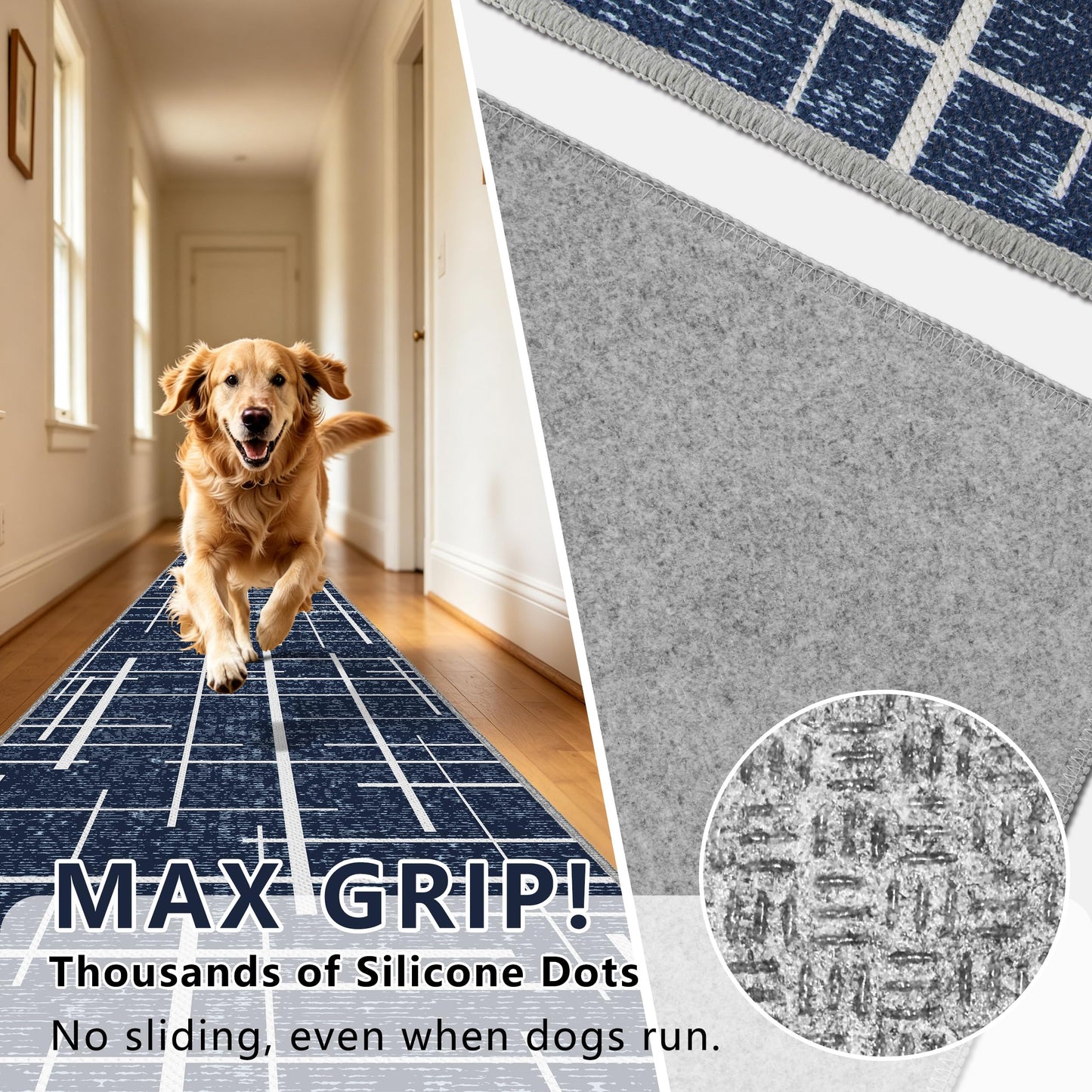 TTelephant Non Slip Hallway Runner Rug 2x10, Blue Modern Distressed Stripe, Washable Long Rug, Woven Thin Low Pile Carpet Runners for Hallway 10ft Entryway, Kitchen, Walkway- Blue