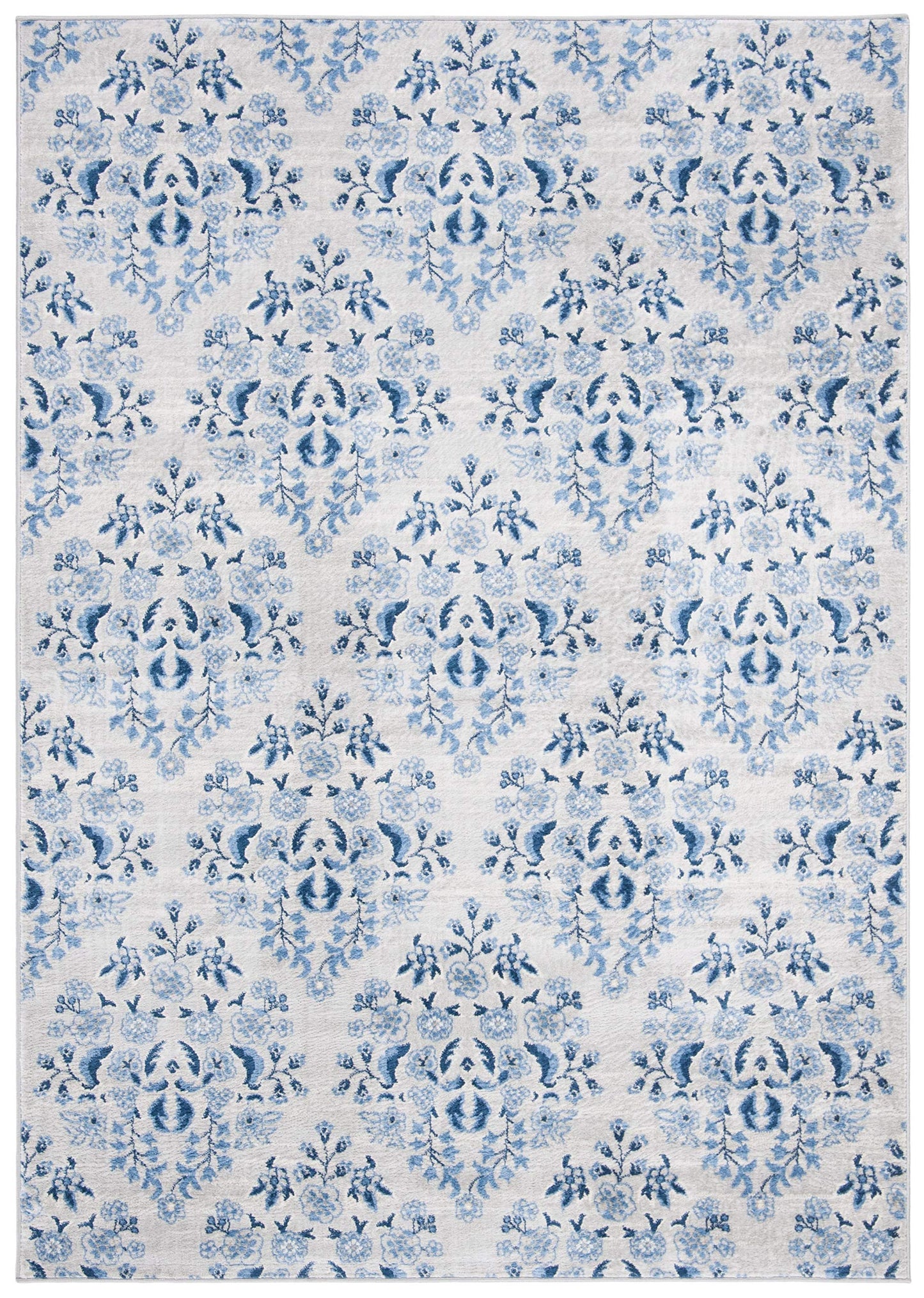 SAFAVIEH Brentwood Collection 5'3" x 7'6" Cream/Blue BNT856D Floral Shabby Chic Trellis Non-Shedding Living Room Bedroom Dining Home Office Area Rug