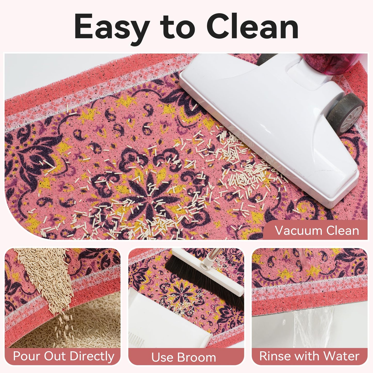Yigerlee Cat Litter Mat, 33"x22" High-Density PVC Cat Litters Trapping Mat, Waterproof & Non-Slip Backing, Litter Box Catcher, Soft on Kitty Paws, Easy Washable Pet Supplies Pink
