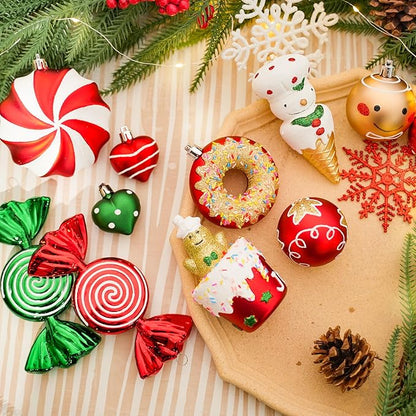 SHareconn 86pcs Christmas Tree Balls Ornaments, Shatterproof Plastic Decorative Baubles for Christmas Tree Decorations, Holiday Wedding Party Decoration, Festive Ornaments, Red Green White