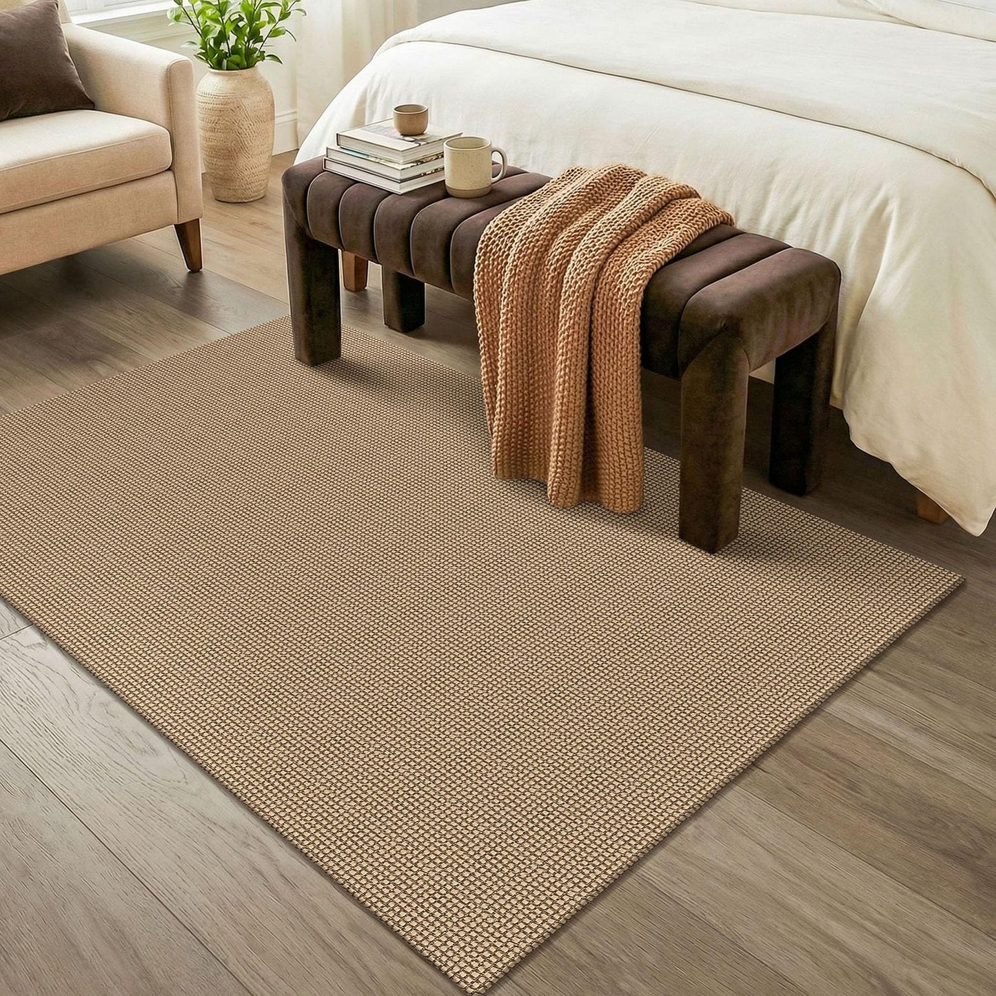 KOZYFLY Washable Area Rug 4x6 ft Non Slip Rubber Backed Living Room Rugs Braided Woven Cotton Kitchen Rugs Indoor Entryway Rug Floor Carpet for Dining Living Room Bedroom, Orange Beige/Tan/Brown
