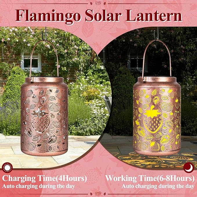 Solar Lanterns Outdoor Waterproof,Strawberry Hollowed-Out Metal Decor Lantern, Hanging Solar Lights Decoration Outside,Gifts for Women mom Memaw