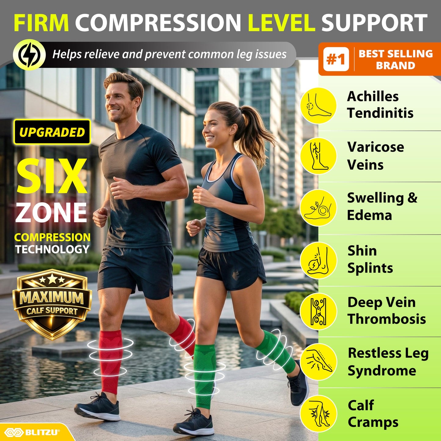 BLITZU Calf Compression Sleeves for Men and Women. Footless Compression Socks Support for Varicose Vein, Nursing, Running. Leg Sleeve Brace for Shin Splints, Pain Relief & Reduces Swelling Red S-M