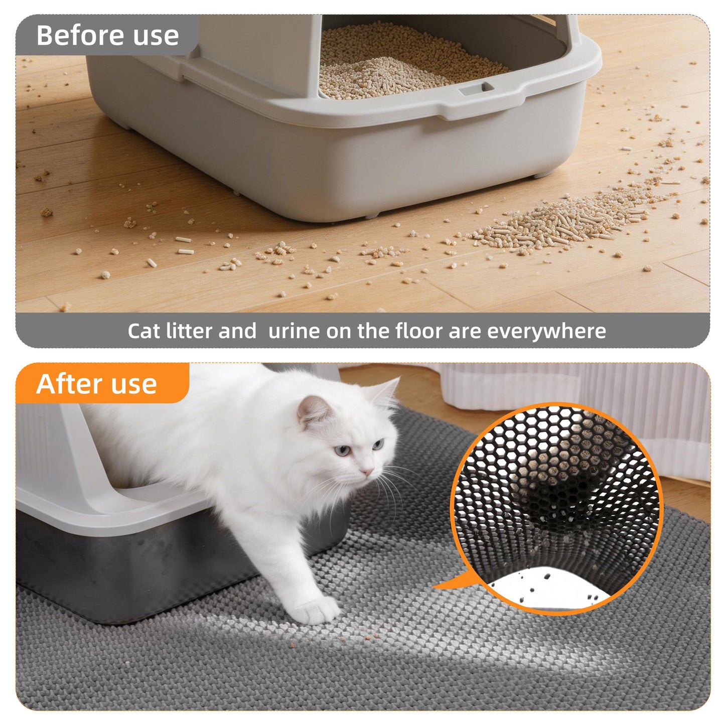 Anywish Large Cat Litter Mat for Litter Box, 47"×33" Double Layer Trapping Mat, Non-Slip Water Proof Kitty Litter Pad, Grey