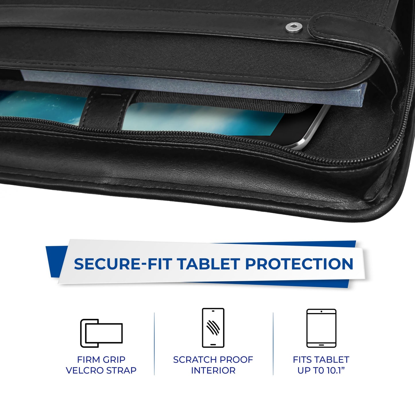 Samsill Professional Padfolio/Portfolio with Zippered Closure Case, 2 Inch Removable Round Ring Binder, Retractable Handles, Interior 10.1” Tablet Sleeve, Black