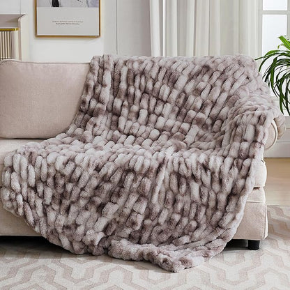 Ultra Soft Luxury Faux Fur Throw Blanket for Counch,Fuzzy Fluffy Plush Warm Cozy Elegant Wrinkled Blanket for Sofa Bedroom Living Room,（50"x60",Tie-dye Taupe）