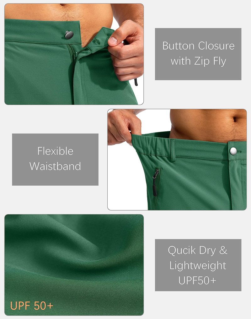 Pudolla Men's Hiking Cargo Shorts 9" Lightweight Outdoor Work Shorts for Men Travel Golf Camping Casual with 5 Zipper Pockets(Green Large)