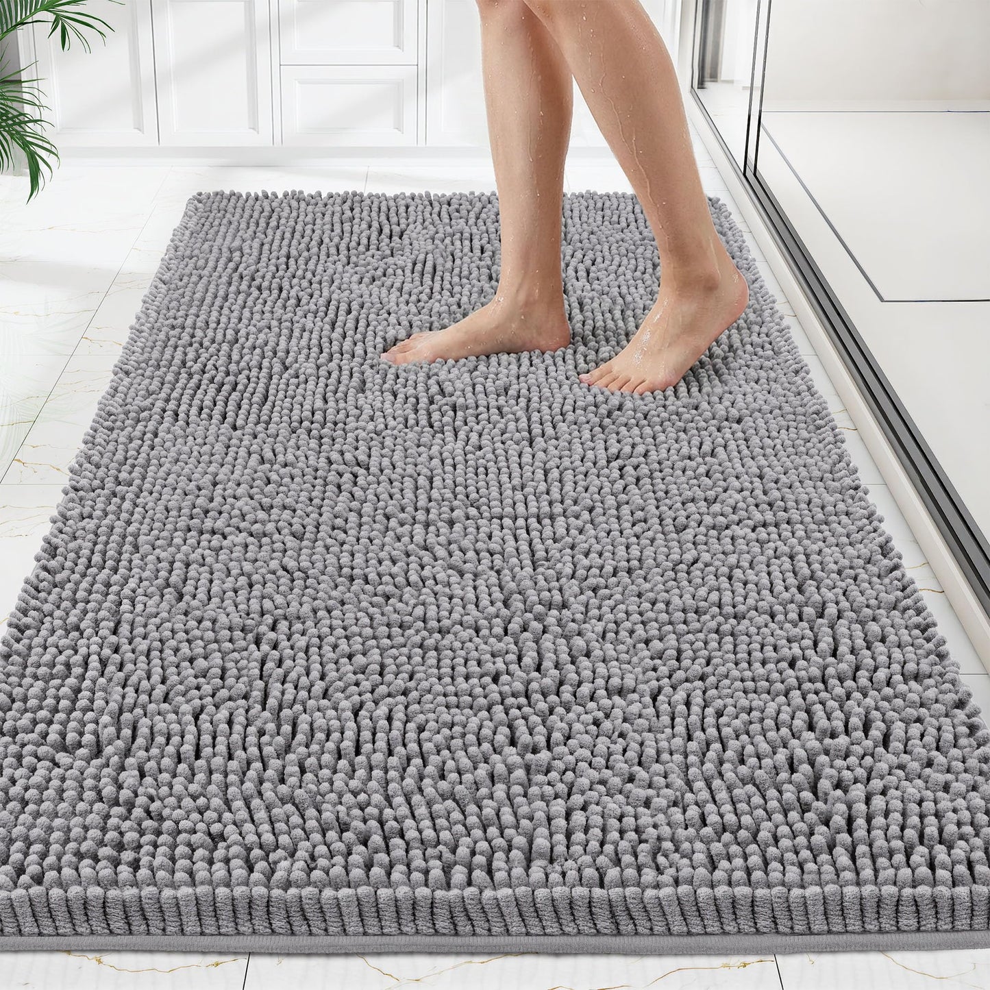 HOMEK Bathroom Rugs Mat 72 x 48, Thick Soft Absorbent Chenille Bath Rugs, Rubber Backing Bath Mats for Bathroom Floor, Tub, Shower, Bedroom, Home Decor Accessories, Quick Dry Machine Washable, Grey