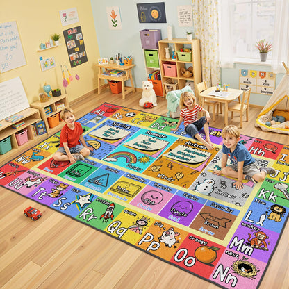 ABC Kids Playroom Rug 4x6 - Soft & Non-Slip Educational Play Mat, Preschool Classroom, Daycare Rug with ABCs, Colors, Shapes, Seasons, Washable Playmat for Toddler Nursery & Kids Room (48x72 Inch)