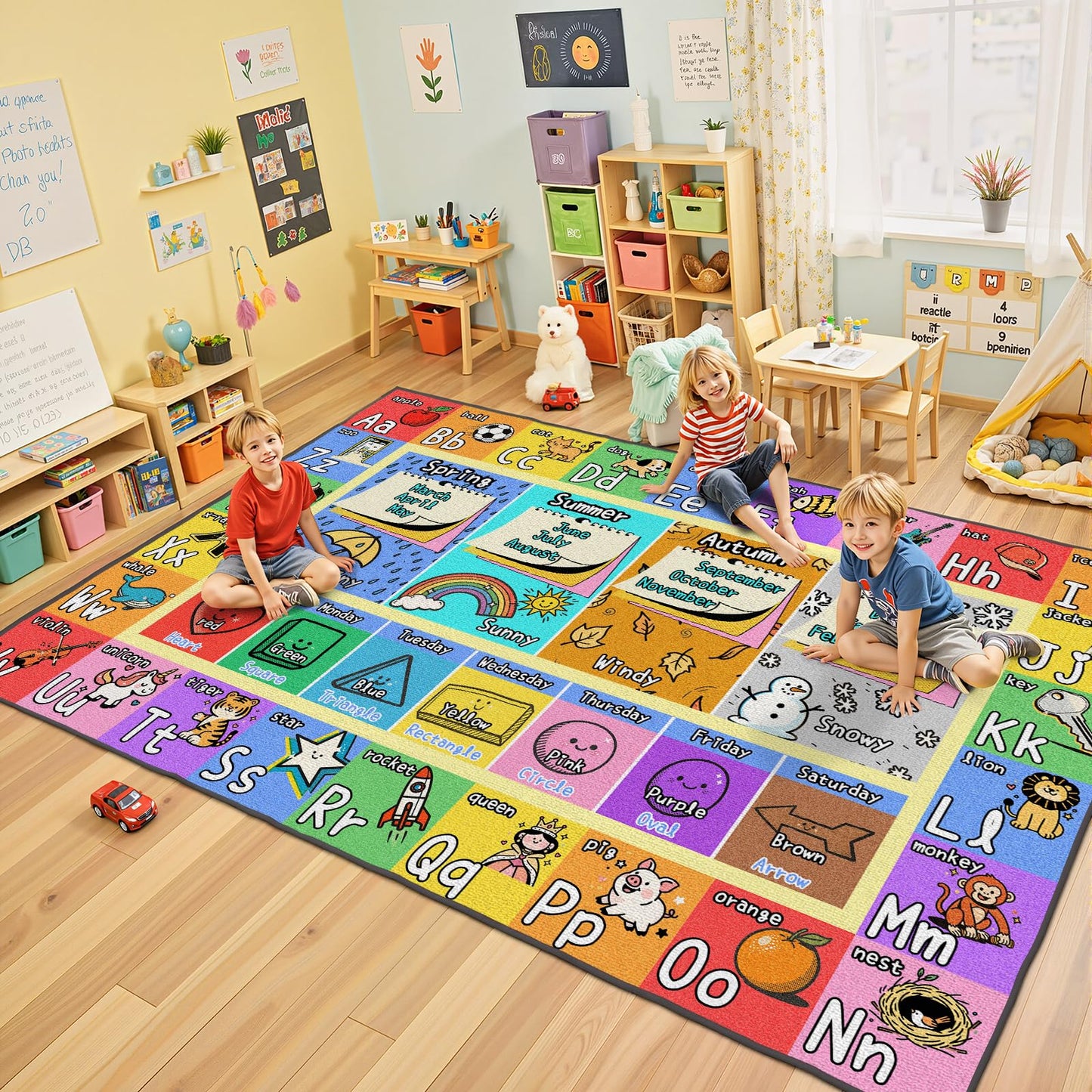ABC Kids Playroom Rug 3x5 - Soft & Non-Slip Educational Play Mat, Preschool Classroom, Daycare Rug with ABCs, Colors, Shapes, Seasons, Washable Playmat for Toddler Nursery & Kids Room (36x60 Inch)
