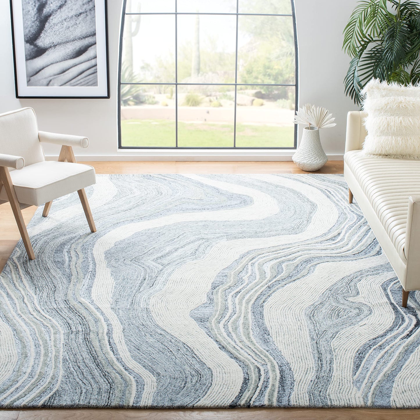 SAFAVIEH Area Rug 8x10 - Fifth Avenue Collection - Large - Grey & Ivory, Handmade Wool, Mid-Century Modern Design, Ideal for Living Room, Bedroom, Office, Dining Space (FTV121F)