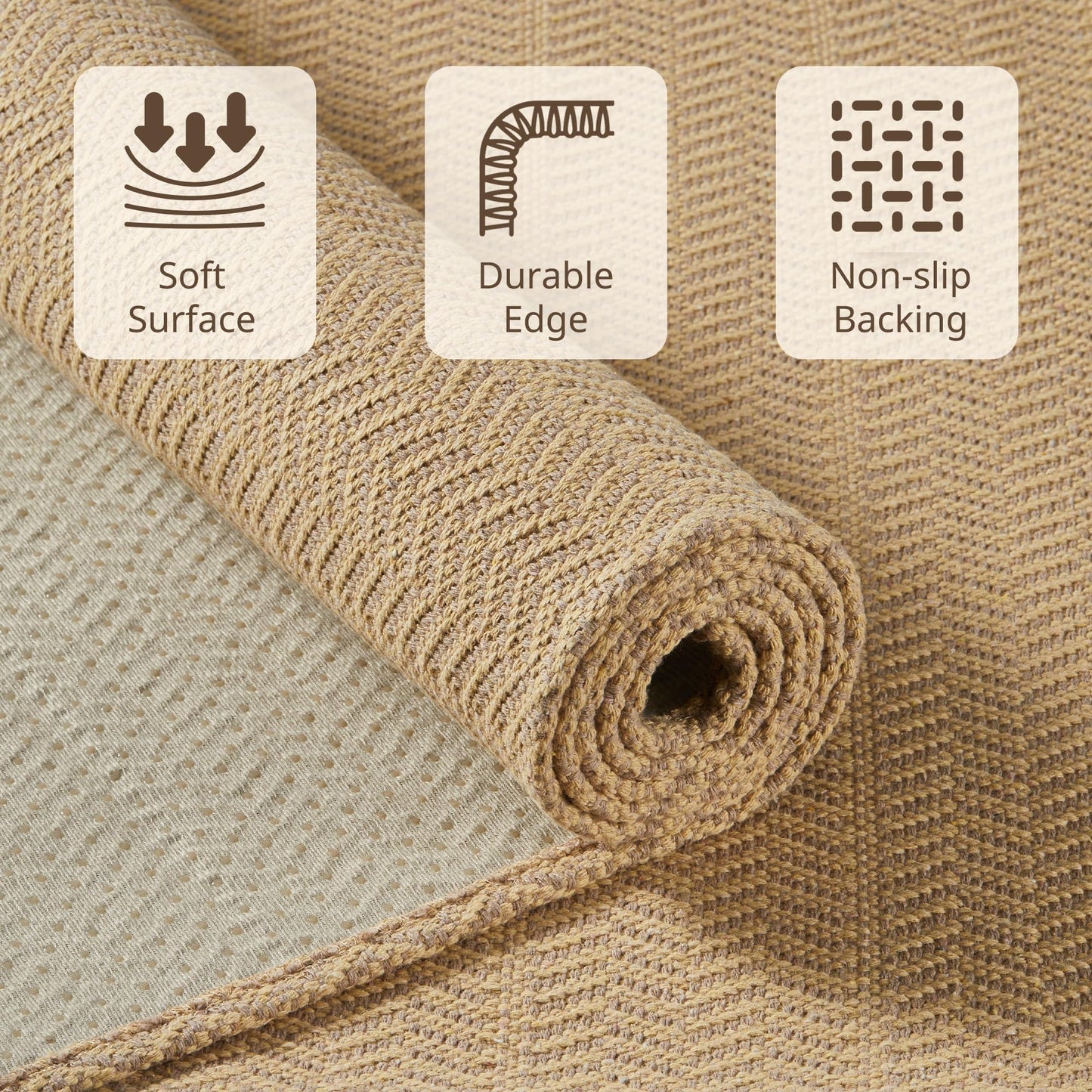 MatEssenz Kitchen Rugs Set of 2, 20" x 30" + 20" x 48" Non Slip Washable Kitchen Mats for Floor, Absorbent Low Profile Sink Runner, Durable Herringbone Woven Farmhouse Rug, Khaki