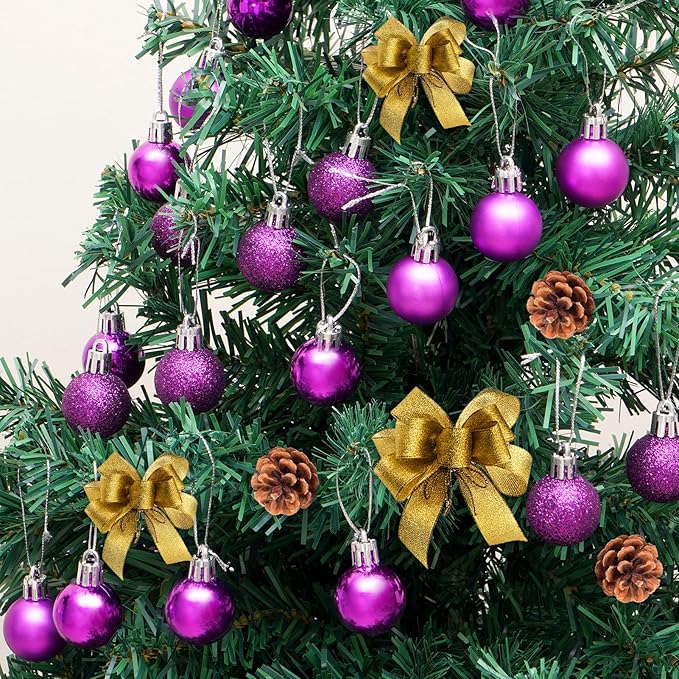 30ct Christmas Ball Ornaments, 1.18" Shatterproof Christmas Tree Decorations, Perfect Hanging Ball for Indoor/Outdoor Holiday Party Decor (Purple)