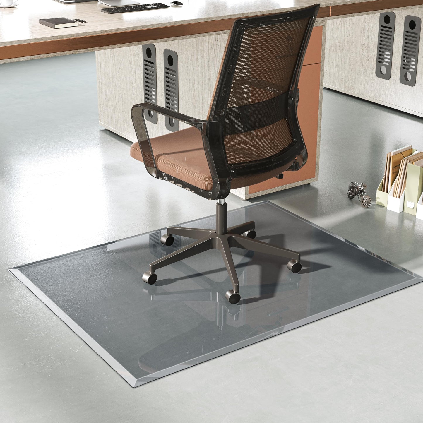 [Tempered Glass] 48“x30” Beveled Edge Glass Chair Mat with Polished Edge Clear Office Chair Mat, Glides Smoothly, Suitable for Carpet or Hardwood Floors (Grey)