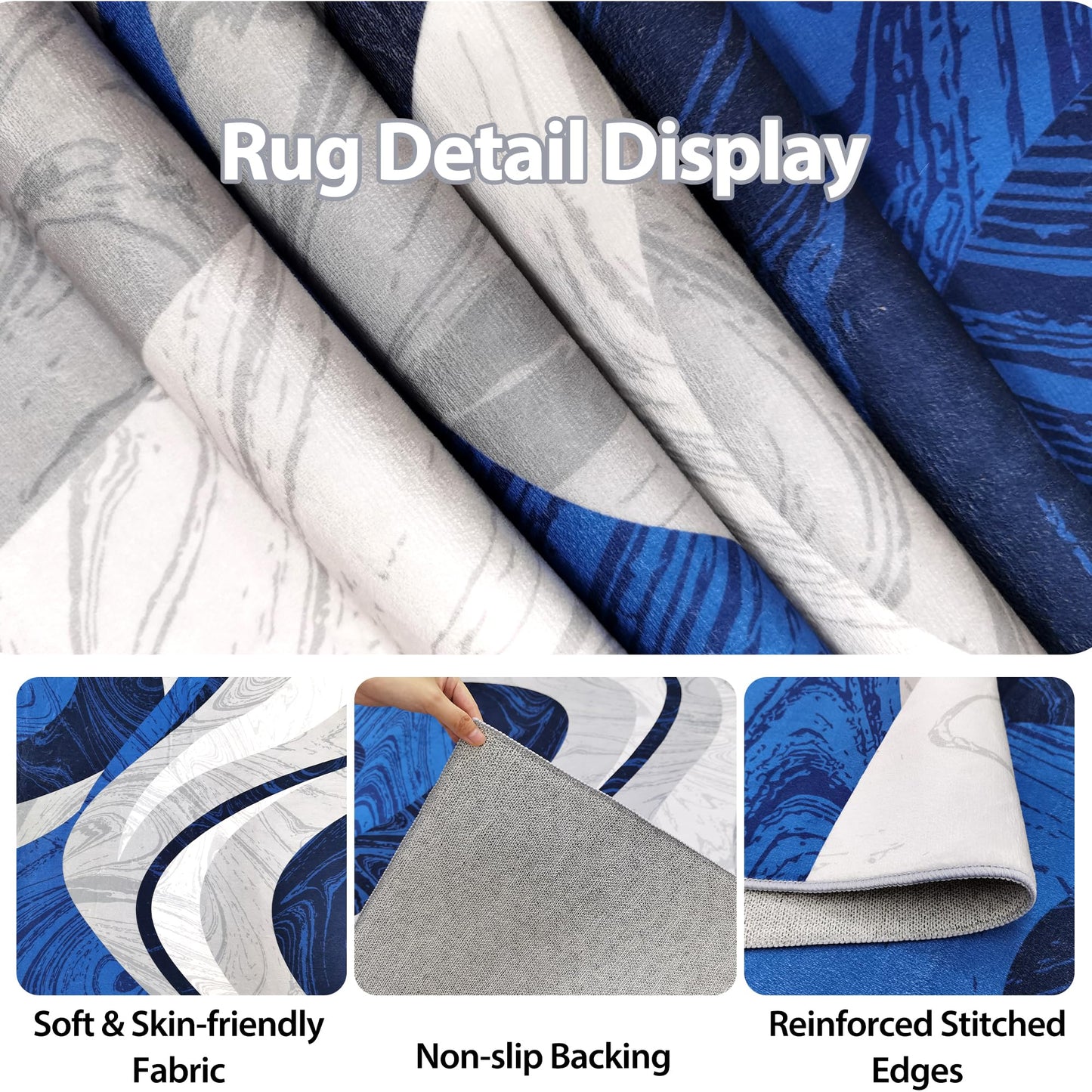 Washable Area Rug for Living Room, Indoor, Dinig Room – Soft Pile Non-Slip Rug for Kitchen – Modern Contemporary Design Machine Washable Carpet, Foldable Rug, Easy to Clean – (5X7-Dark Blue)
