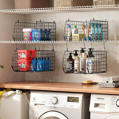 4" Extra Deeper Hanging Closet Organizers and Storage, 4 Tier Foldable Wire