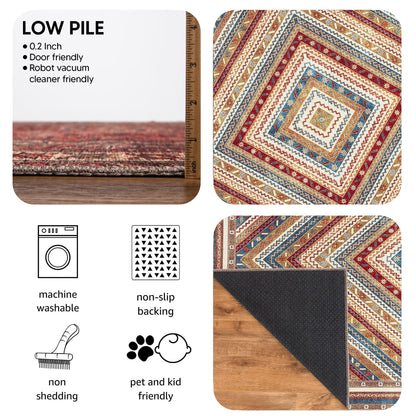 Keen Home Design 48"x72" Rug - Machine Washable Area Rug with Non-Slip Backing, Ideal for Living Room, Dining Room, Bedroom - Vintage, Easy Clean, Durable, Low Pile Rug - (4' x 6')