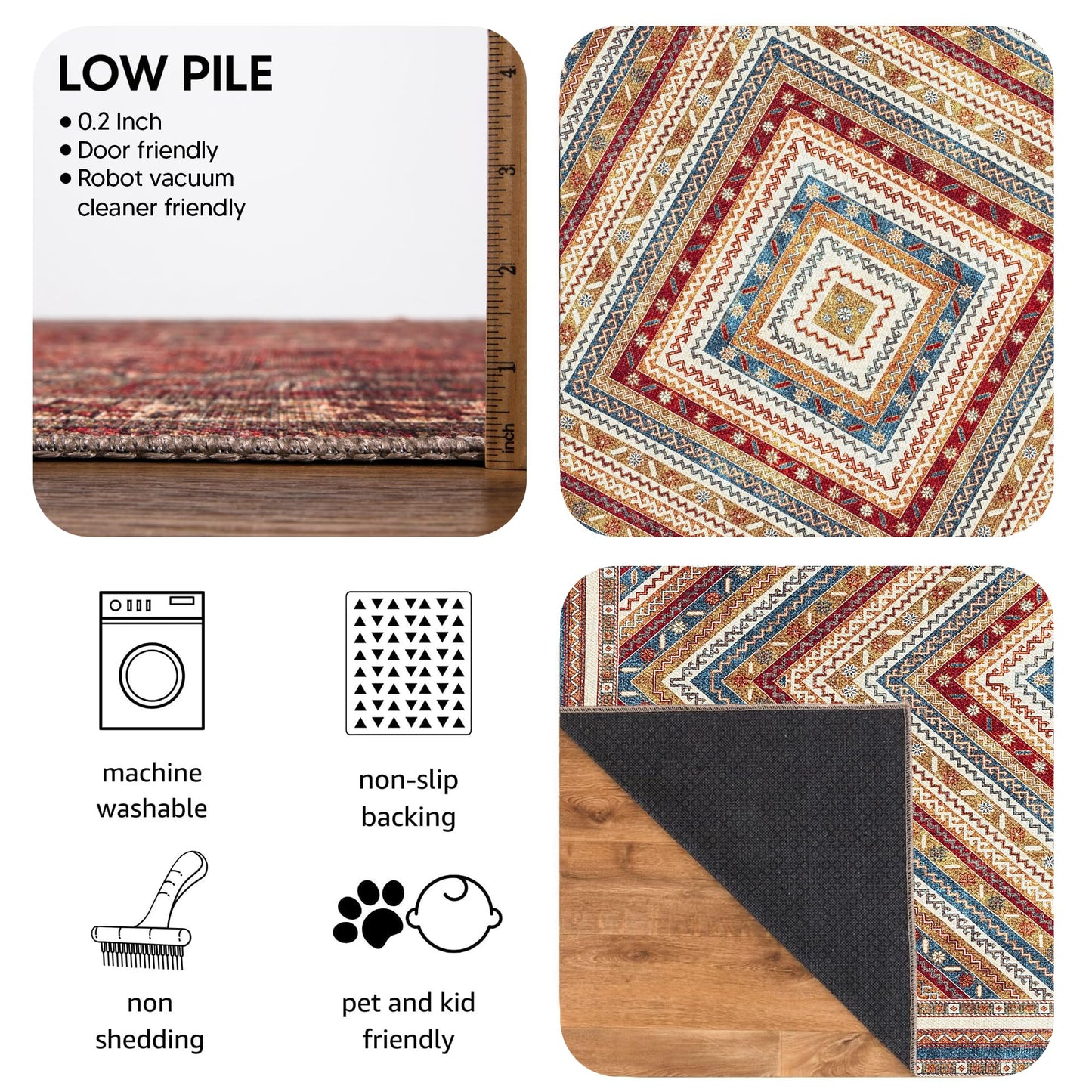 Keen Home Design 24"x36" Rug - Machine Washable Entry Rug with Non-Slip Backing, Ideal for Entryway, Kitchen, Bathroom, Laundry Room - Vintage, Easy Clean, Durable, Low Pile - (2' x 3')