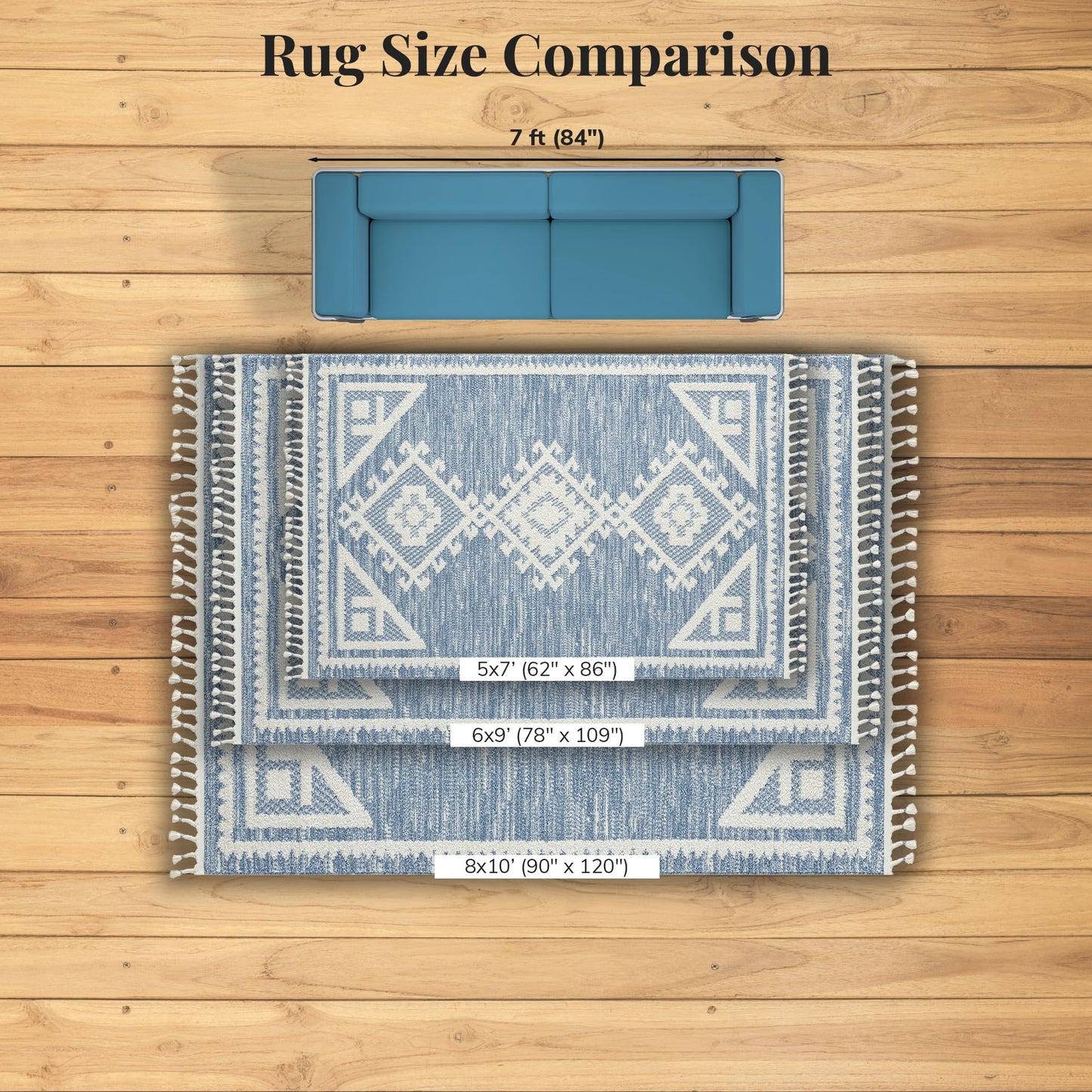 LUXE WEAVERS Ibiza Collection 8066 Blue 5x7 South Western Geometric Area Rug