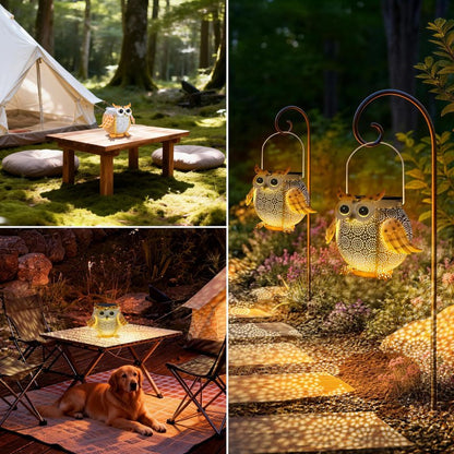 Solar Lantern Outdoor Lights, Cute Metal Solar Owl Lamp with Sound, Waterproof 2 Mode Hanging Solar Owl Lights for Yard Garden Patio Tree Pathway Lawn Outdoor Decorations