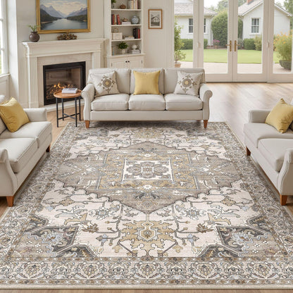 ELLIUNE 8x10 Area Rugs for Living Room: Non Slip Neutral Washable Brown Rug, Soft Stain Resistant Indoor Floor Carpets for Bedroom Dining Decor Farmhouse Home Office Kid & Pet Friendly