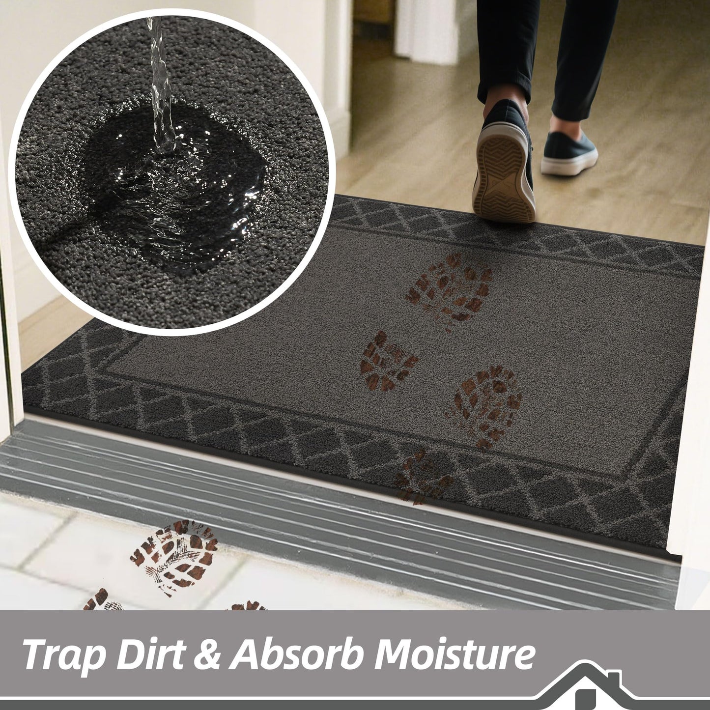 BEQHAUSE Door Mat Indoor Entrance Dirt Trapper Rugs for Entryway Non Slip Welcome Mat Absorbent Floor Mat Low Profile Washable Front Doormat for Dirty Paws, 32" x 48", Black