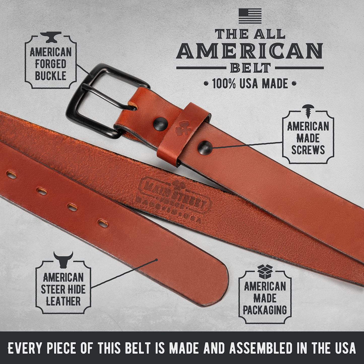 Main Street Forge All American Leather Belt | Made in USA Men's Belt | Mens Belts | Heavy Duty Work | EDC