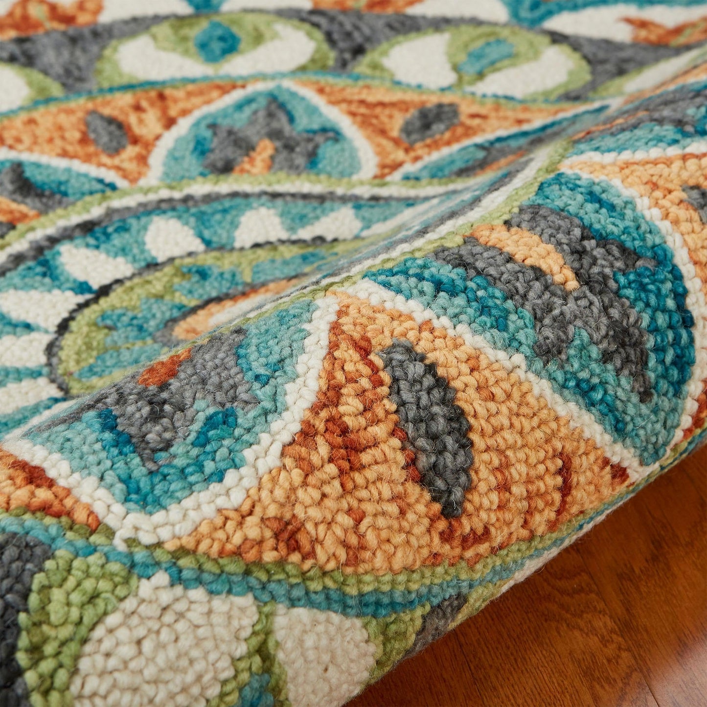 LR Home 6ft Round Indoor Wool Area Rug for Home Decor | Rugs for Living Room, Bedroom, Playroom, Entryway, Office | Hand Woven Modern Farmhouse Large Boho Area Rug for Room Decor | Rust/Teal