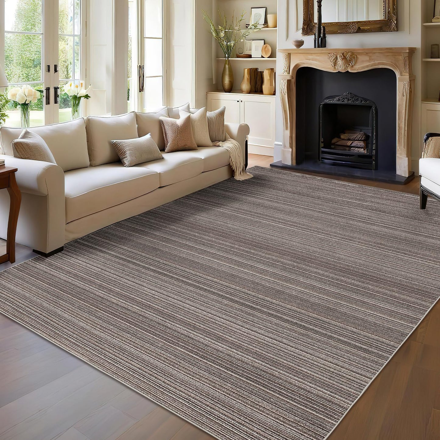 Garvee 9x12 Washable Rugs for Living Room Solid Printed Braid Rug for Bedroom Stain Resistant Easy Cleaning Non Slip Floor Cover for Bedroom Dining Room Office NurseryNot Braided，Brown