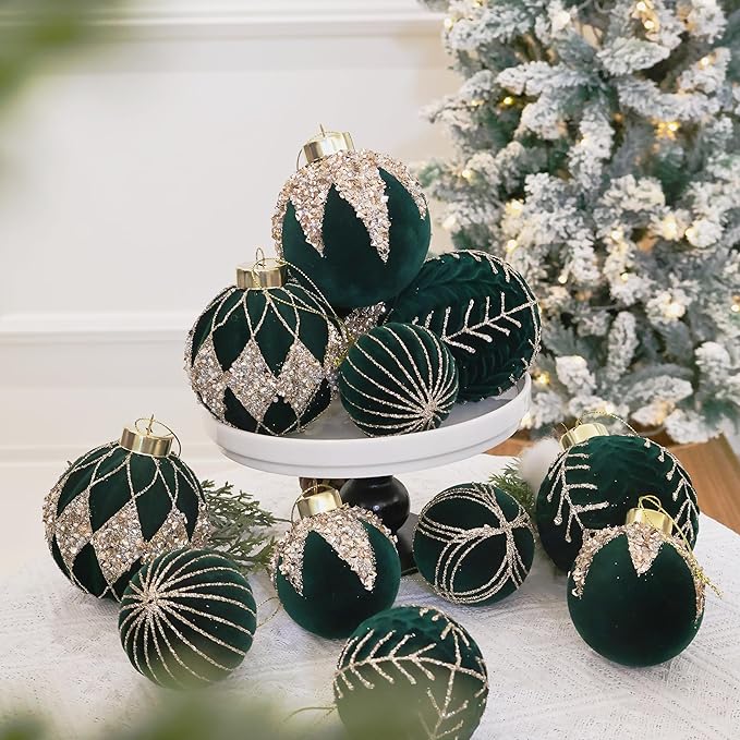 20PCS Velvet Ornaments for Christmas Tree, 2.36INCH Glitter Flocked Christmas Ornaments Decorations Balls Set Decor