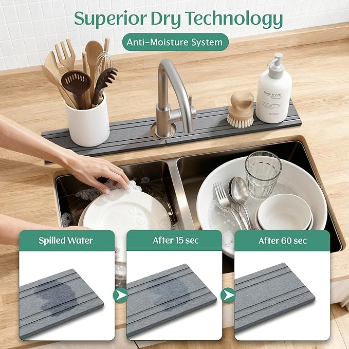 Stone Faucet Mat for Kitchen Sink Splash Guard 23.6" x 3.9"