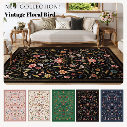 Vowkten Vintage Medallion Floral 3x5 Washable Rug, Soft Low Pile Area Rug, Non-Slip Carpet for Bedside, Bedroom, Bathroom, Entryway, Kitchen, Office, Kids/Girls Room | Black