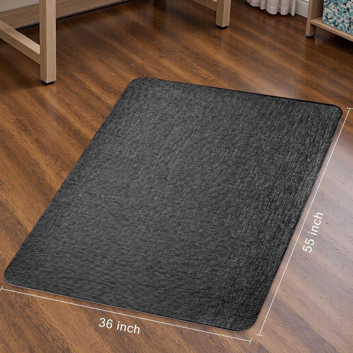 Sycoodeal Office Chair Mat for Hardwood & Tile Floor, 36" x 55" Heavy Duty Computer Gaming Chair Mat for Rolling Chairs Non-Curve, Anti-Slip, Floor Protector for Home Office (Black)