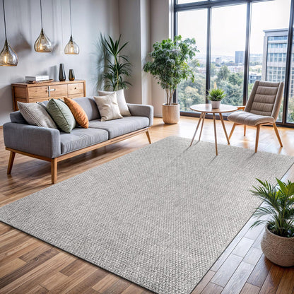 CAMILSON Easy Jute Rug 8x10, Indoor Outdoor Grey Color Area Rugs for Living Room Farmhouse Patio and Kitchen Rug, Solid Boho Woven Design, Easy-Cleaning, Washable Outside Carpet Alfombras (8 x 10)