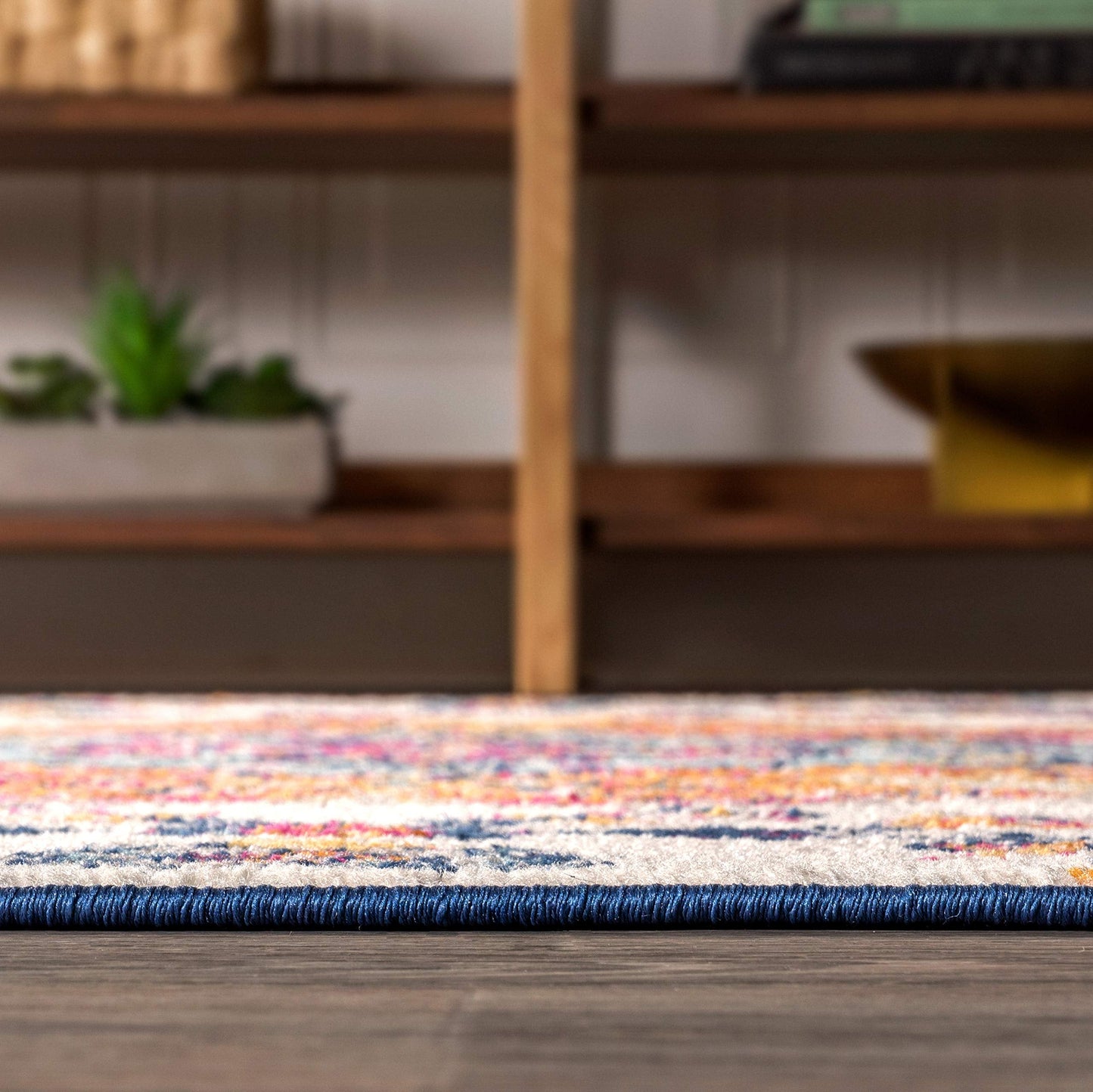 JONATHAN Y Boho Vintage Blue/Multi 8' Round Area Rug, Bohemian Flair Medallion, Floral Easy-Cleaning High Traffic for Living Room, Bedroom, Kitchen, Pet-Friendly, Non Shedding (BMF106A-8R)