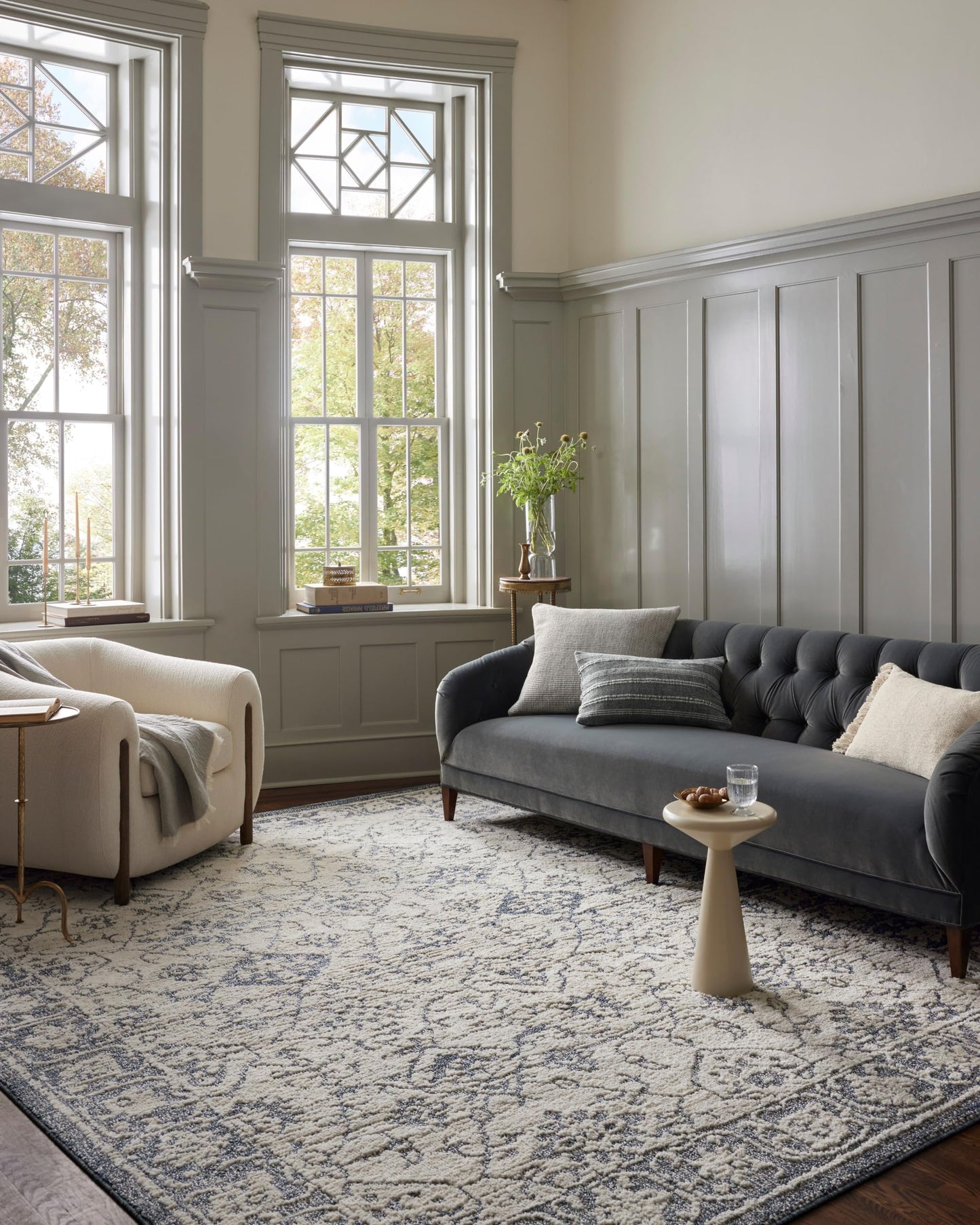 Loloi Magnolia Home by Joanna Gaines Gigi Collection GIG-02 Ivory/Blue 6'-7" x 9'-2" Area Rug