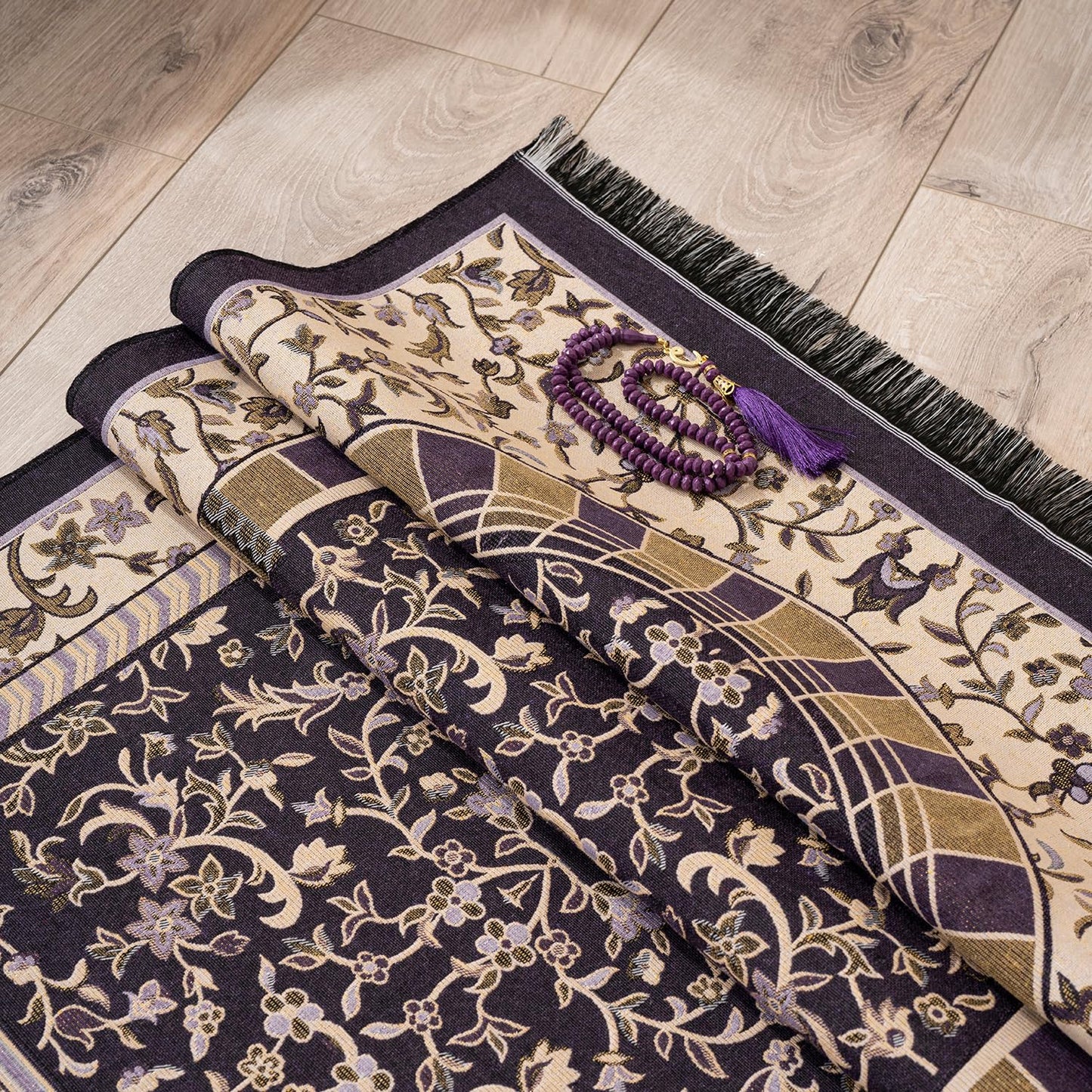 SUMELA Muslim Prayer Rug with Islam Prayer Beads - Travel Prayer Mat, Islamic Gifts for Women, Portable Prayer Matt Islam, Islamic Prayer Rug Islam Men Women, Praying Mat for Muslim Gifts, Purple