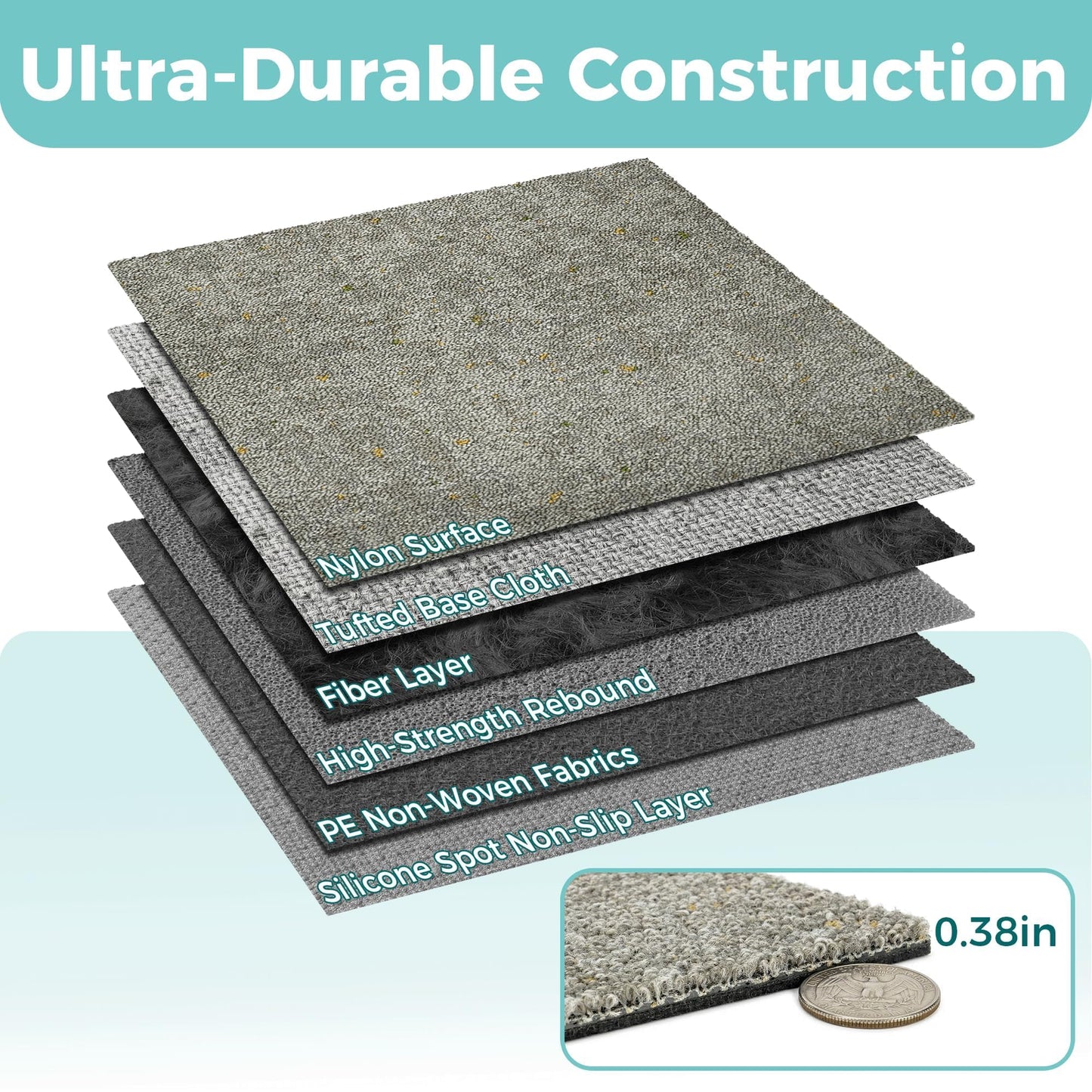 jxgzyy Commercial Carpet Tiles 20x20in, 0.38" Thickened Carpet Squares with Silicone Backing, Heavy Duty Carpet Floor Tiles with Padding Attached for Home Office Garage Hotel, 12 Pcs/32.4 Sqft
