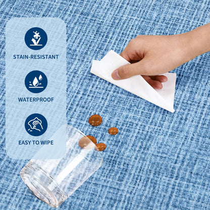 GarveeHome Scalloped 8x10 Rug for Living Room Washable Non-Slip Solid Blue Modern Minimalism Low-Pile Carpet 8 x 10 Rug for Bedroom Dining Nursery Mat with Rubber Back